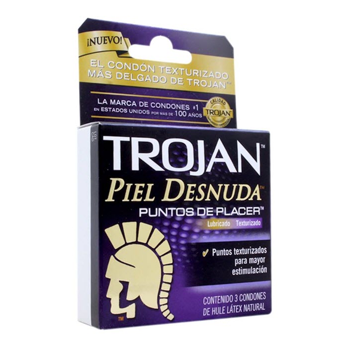 CN-169 (Condón Trojan Piel desnuda Puntos de Placer) Caja con 3 Condones