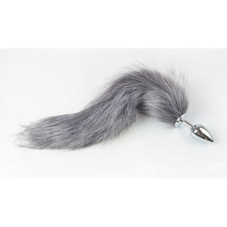 CL-57 ( Fox Tail Anal Plug Light Gray) Colita Gris Claro con Plug Metálico