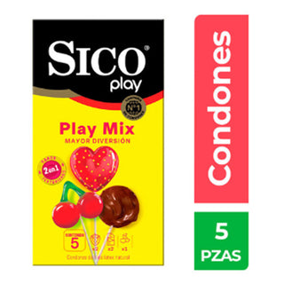 CN-140 Sico Play Mix, Condón Texturizado Y Sabores Mixtos 5 Pzas