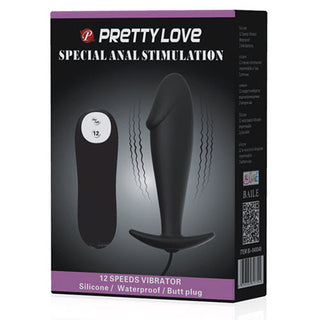 PC-4984 Pretty Love Vibrating Penis Shaped Butt Plug Black