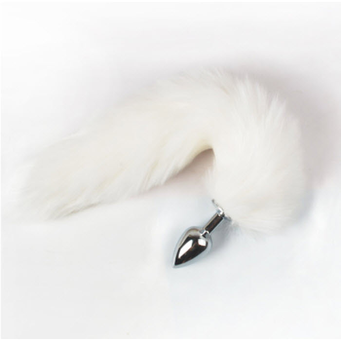 CL-71 ( Fox Tail Anal Plug White) Colita Blanca con Plug Metálico