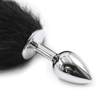 CL-72 ( Fox Tail Anal Plug Black/White) Colita Negra/Blanco con Plug Metálico