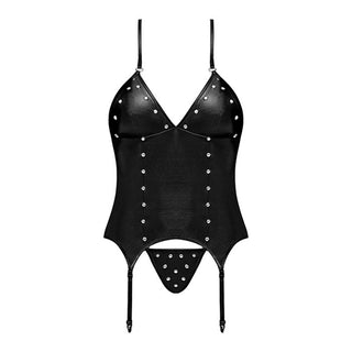 LNM-339 Lust Madame Corsé con ligas de metal y tanga negro (L/XL)