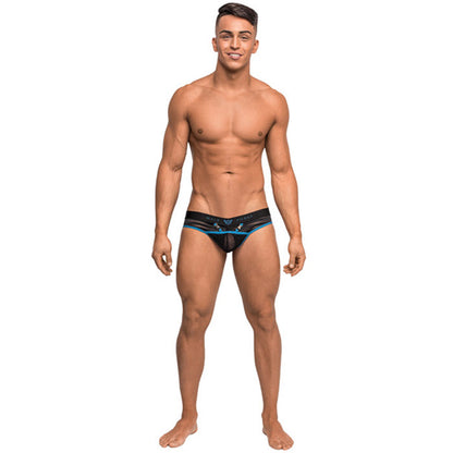 RH-184  Clip Tease Unique Mesh Pouch Thong Blk/Blu Talla L/XL