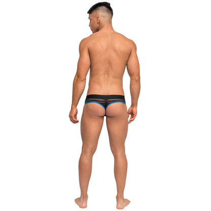 RH-184  Clip Tease Unique Mesh Pouch Thong Blk/Blu Talla L/XL