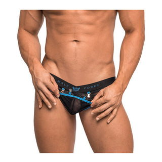 RH-184  Clip Tease Unique Mesh Pouch Thong Blk/Blu Talla L/XL