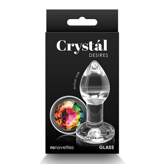 PS-846 Crystal Desires Glass Round Gem Butt Plug Rainbow (Chico)