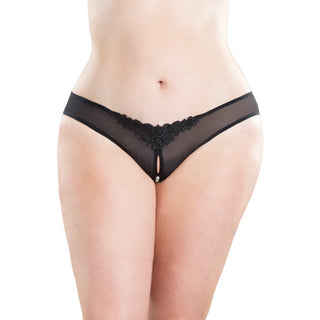 LNP-318 Crotchless Thong w/Pearls Black O/S