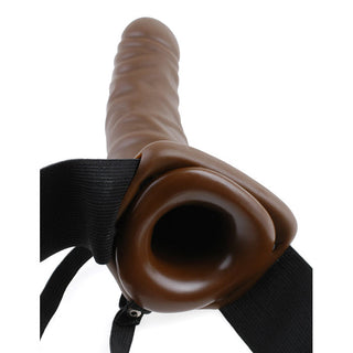 AR-978 Fetish Fantasy Vibrating Hollow Strap On Brown 8"