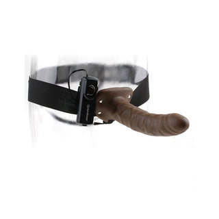 AR-978 Fetish Fantasy Vibrating Hollow Strap On Brown 8"