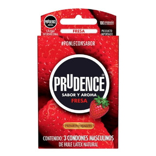 CN-204 Condones Prudence Sabor Fresa, caja con 3 condones