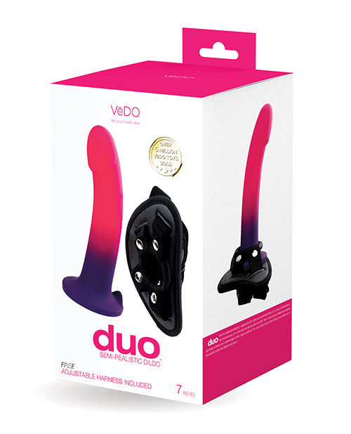 AR-777 VeDO Duo Silcone Dildo w/Harness - Pink/Purple