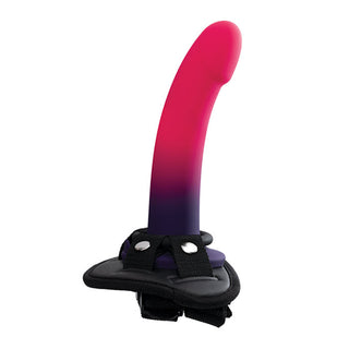 AR-777 VeDO Duo Silcone Dildo w/Harness - Pink/Purple