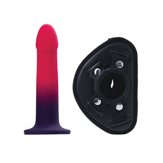 AR-777 VeDO Duo Silcone Dildo w/Harness - Pink/Purple