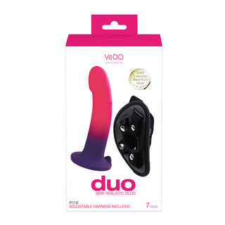 AR-777 VeDO Duo Silcone Dildo w/Harness - Pink/Purple