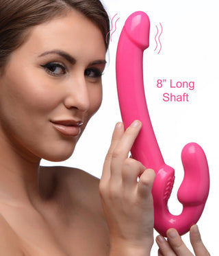 DOP-04 Strap U Revolver Slim Vibrating Strapless Strap-On - Pink