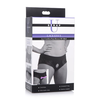 AR-859 Lace Envy Black Crotchless Panty Harness - L-XL