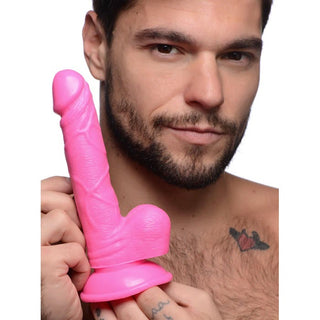 DS-810  6.5 Inch Dildo with Balls - Pink