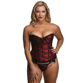 LNC-139 Scarlet Seduction Lace-up Corset and Thong - XL