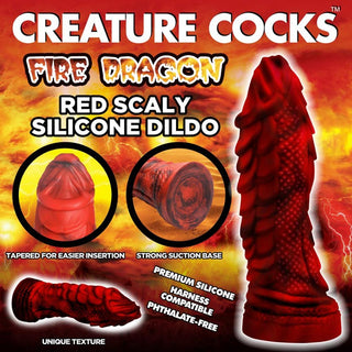 CC-33 Creature Cocks Fire Dragon Scaly Silicone Dildo - Red