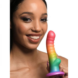 DS-741 Ribbed Rainbow Silicone Dildo