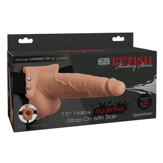 AR-884 Fetish Fantasy Series 7.5" Hollow Squirting Strap On w/Balls - Flesh