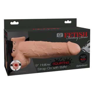 AR-883 Fetish Fantasy Series 9" Hollow Squirting Strap On w/Balls - Flesh