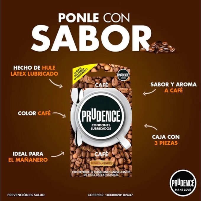 CN-192 Condones Prudence aroma y sabor a café, Caja con 3 Condones - Imagen 2