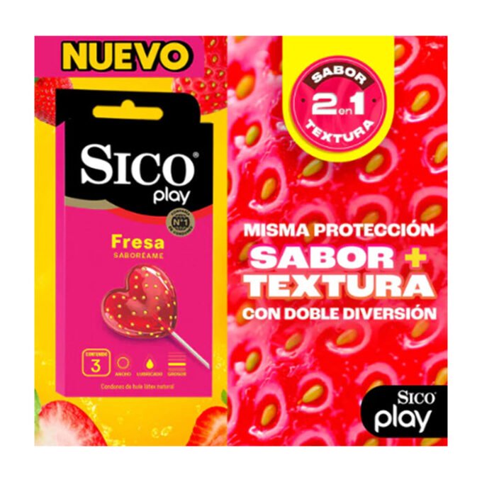 CN-141 Sico Play Sabor fresa Cartera con 3 condones - Imagen 2
