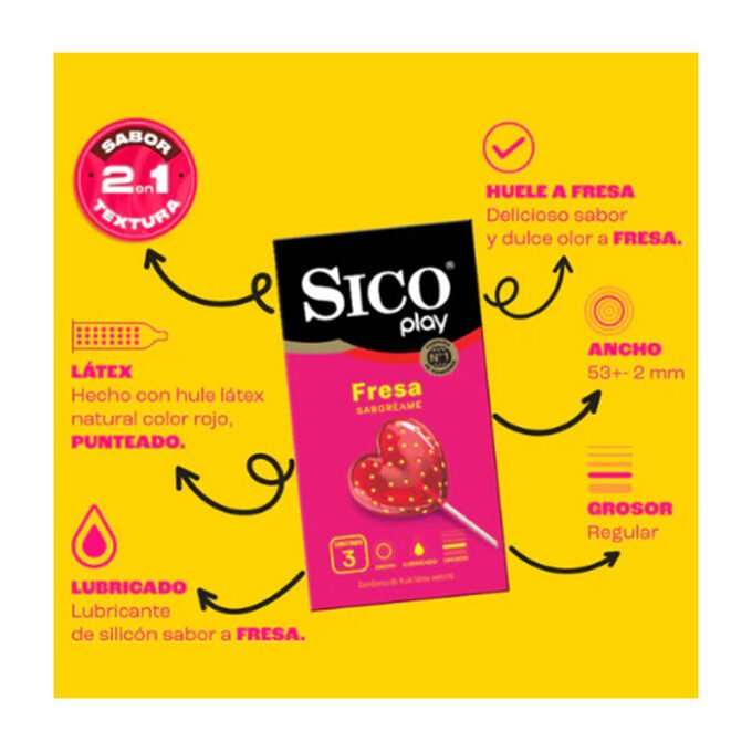 CN-141 Sico Play Sabor fresa Cartera con 3 condones - Imagen 3
