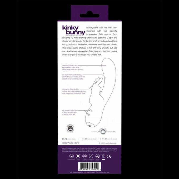 MO-863 VeDO Kinky Bunny Plus Rechargeable Dual Vibe - Deep Purple - Imagen 3