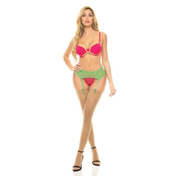 LNM-345 Conjunto de Sujetador con liguero, tanga y correas (M/L)