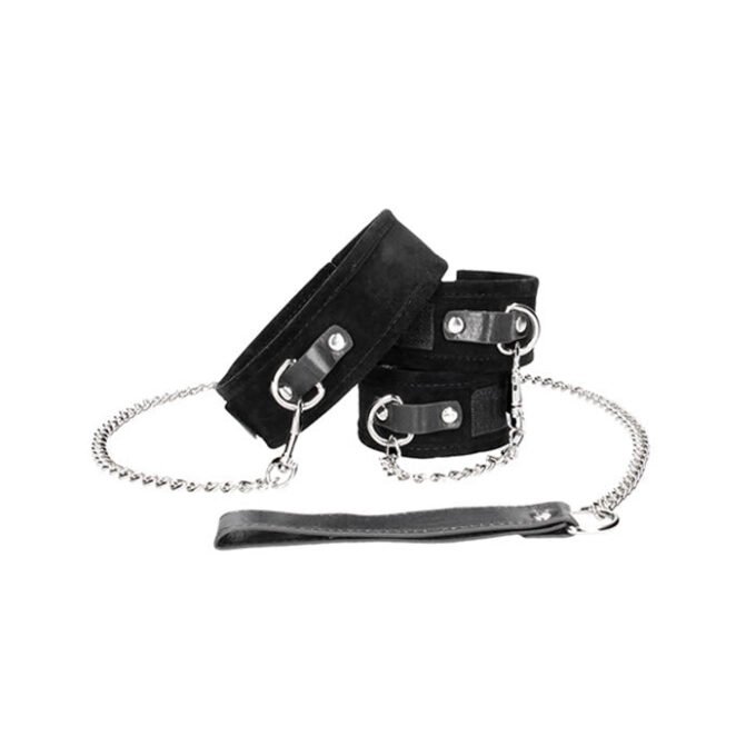 BG-24 Shots Ouch Black & White Velcro Collar w/Leash & Hand Cuffs - Black - Imagen 3