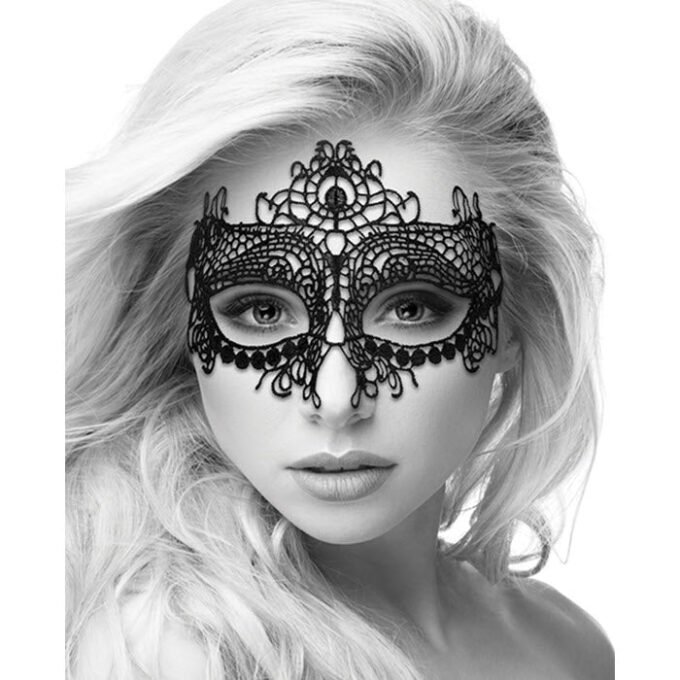 AA-177 Shots Ouch Black & White Lace Eye Mask Queen Black - Imagen 5