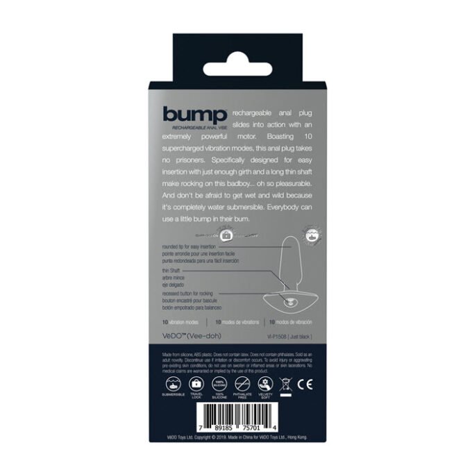 PC-396 VeDO Bump Rechargeable Anal Vibe - Just Black - Imagen 3