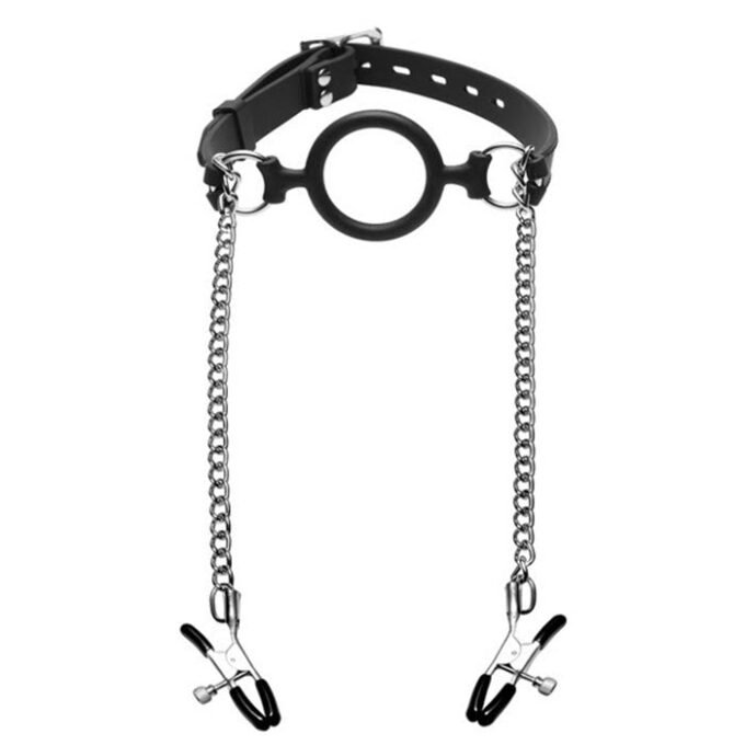 BG-29 Mutiny Silicone O-Ring Gag with Nipple Clamps - Imagen 2