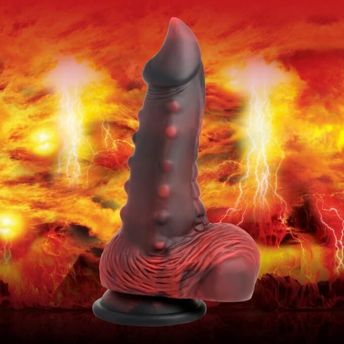 CC-34 Creature Cocks Lava Demon Thick Nubbed Silicone Dildo - Black/Red - Imagen 6