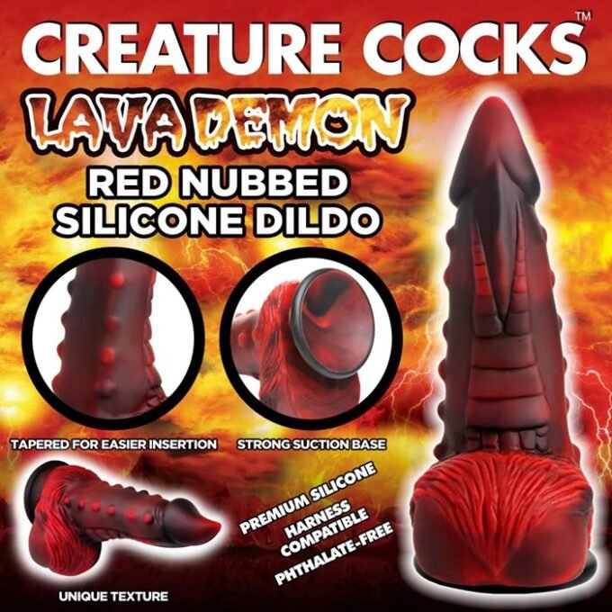 CC-34 Creature Cocks Lava Demon Thick Nubbed Silicone Dildo - Black/Red - Imagen 9